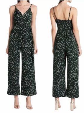 Kaileigh Dark Green Floral Spaghetti Strap Jumpsuit